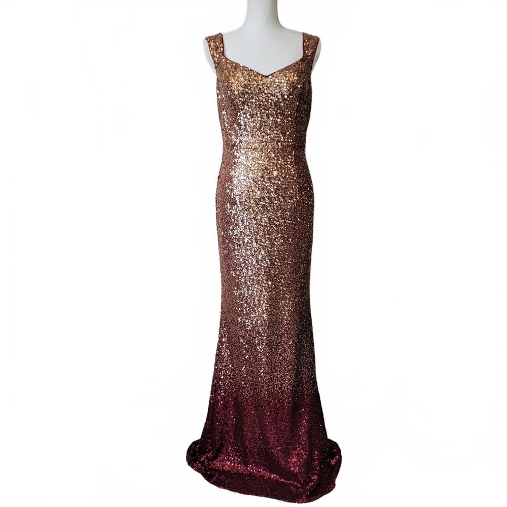 Sequin Ombre Evening Gown - Rose Gold to Burgundy
